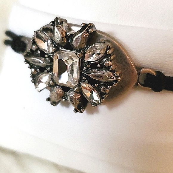 Stunning Boutique Silver and Rhinestone Bling Black Cord Bracelet - Picture 2 of 4